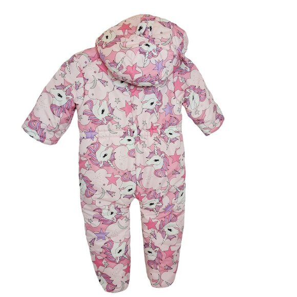 The Childrens Place Girls Unicorn Snowsuit Size 9-12 Month Fleece Lining & Hood - Picture 2 of 7